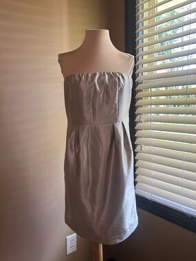 Theme Strapless Taupe Gold Cocktail Dress